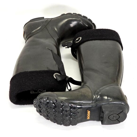 Bogs Women's Black Rubber Alex Solids Tall Lined Rain Boots Size 8 1713 - Picture 9 of 15